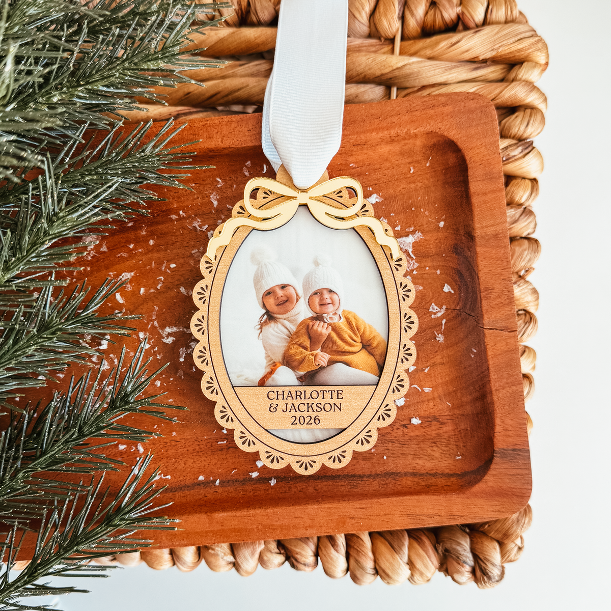Vintage Bow Frame Photo Christmas Ornament