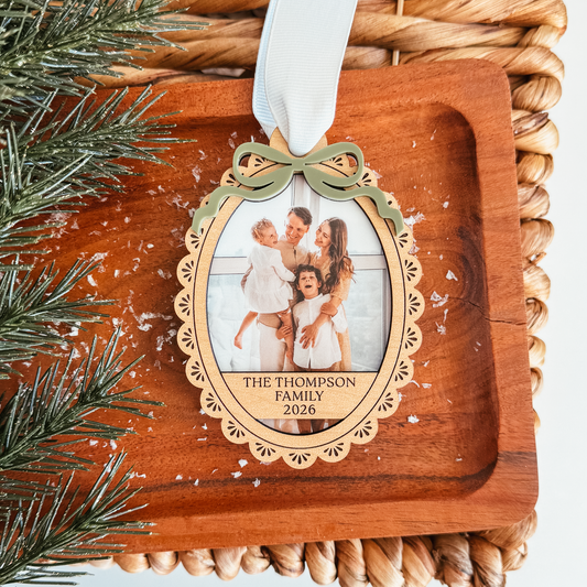Vintage Bow Frame Photo Christmas Ornament