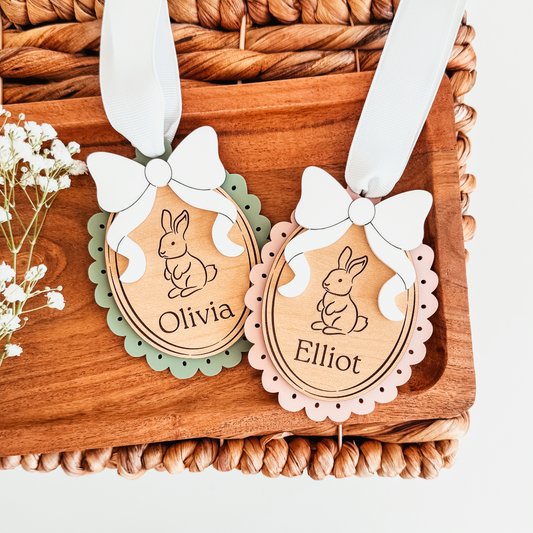 Vintage Scallop Bunny Easter Basket Tag