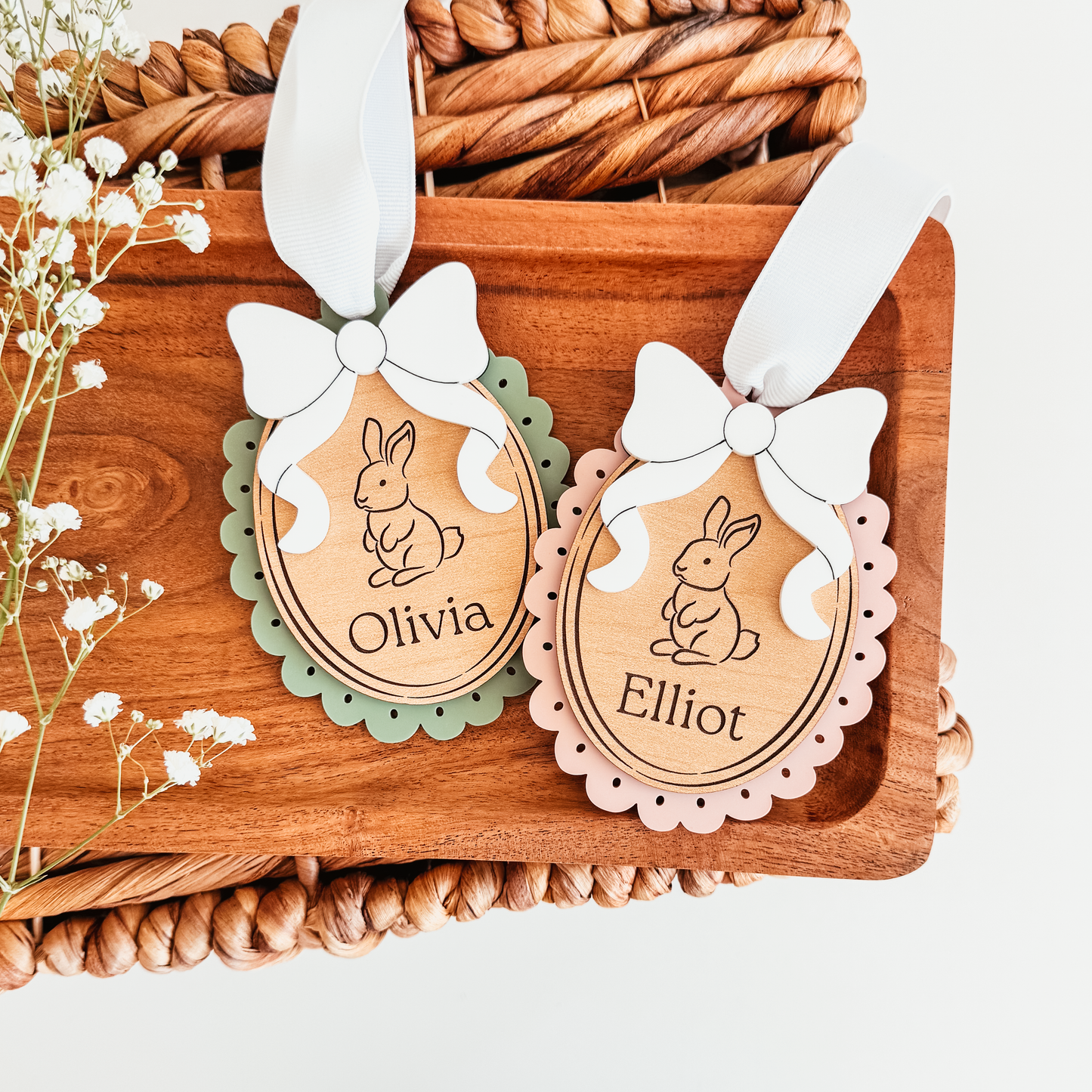 Vintage Scallop Bunny Easter Basket Tag