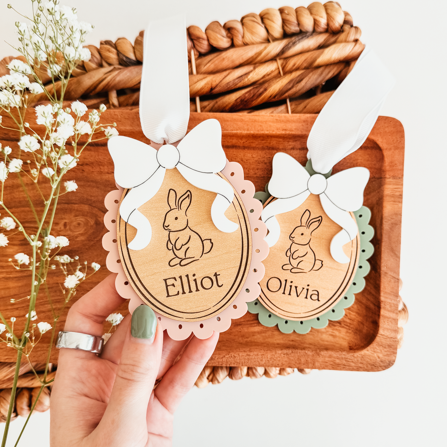 Vintage Scallop Bunny Easter Basket Tag