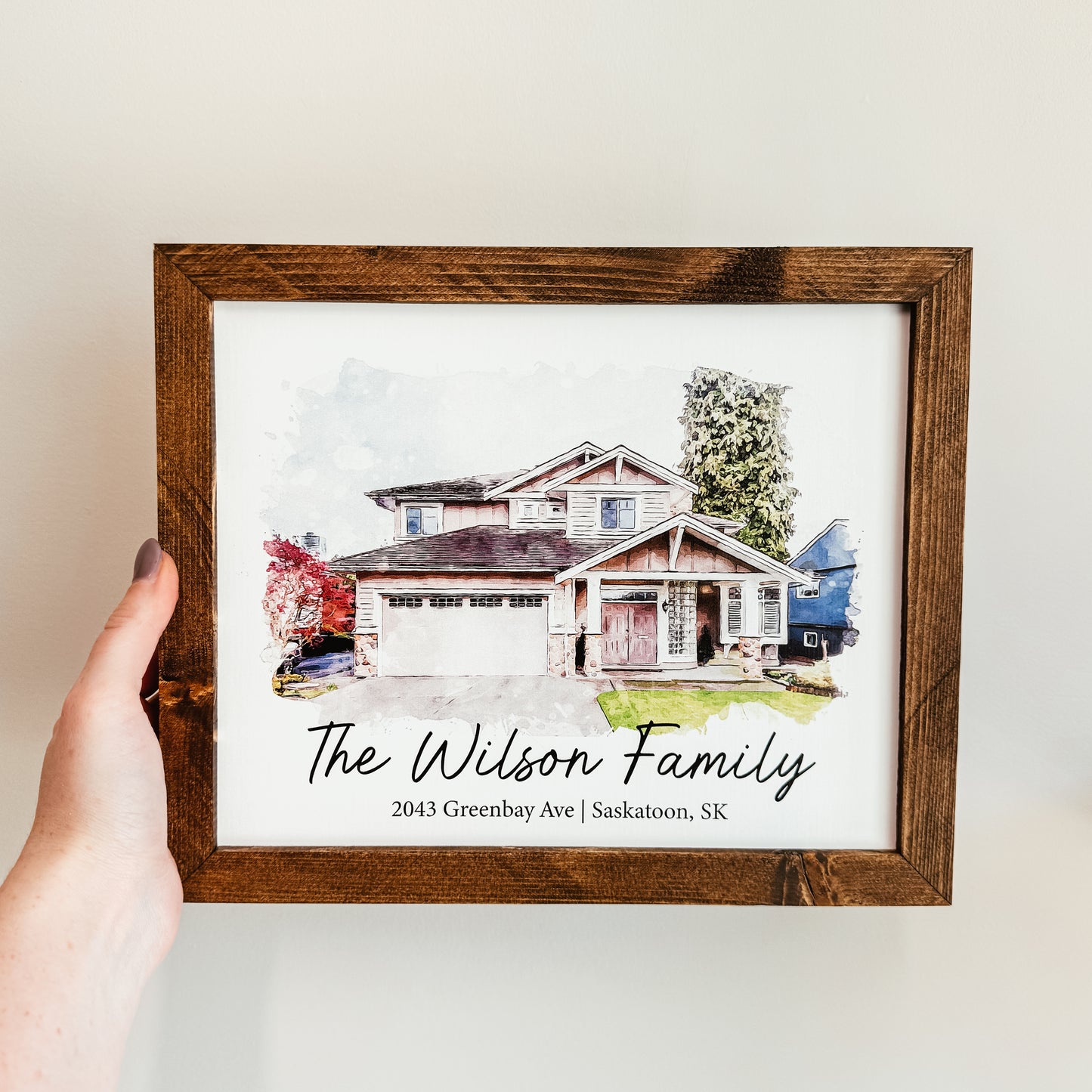 Watercolour Home Portrait Framed Sign