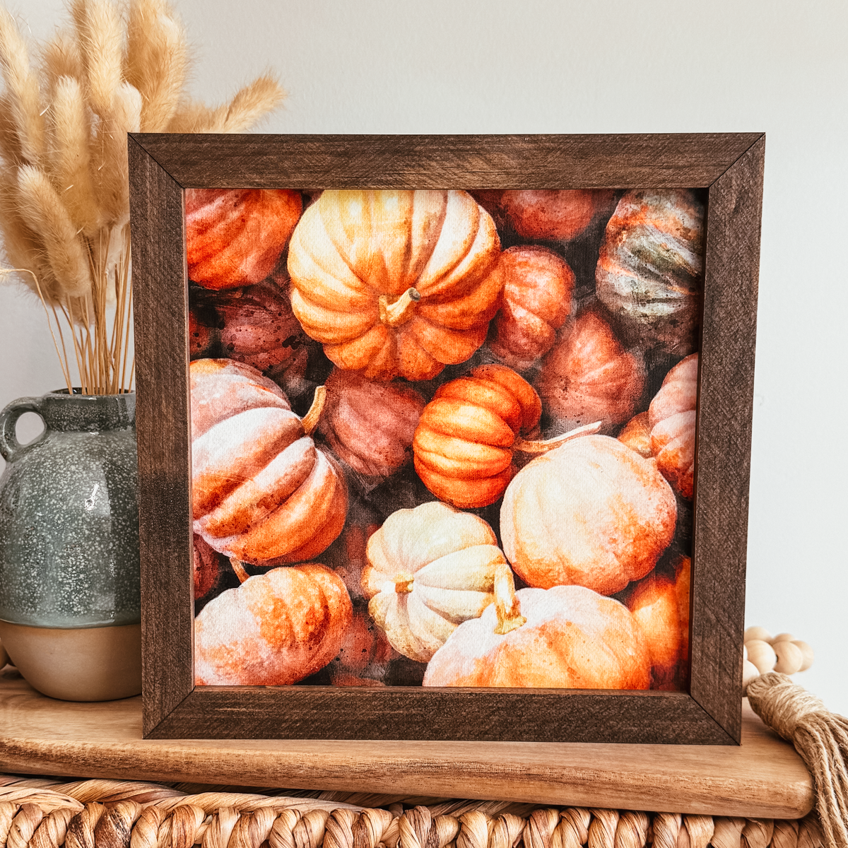 Watercolour Pumpkins Framed Fall Sign