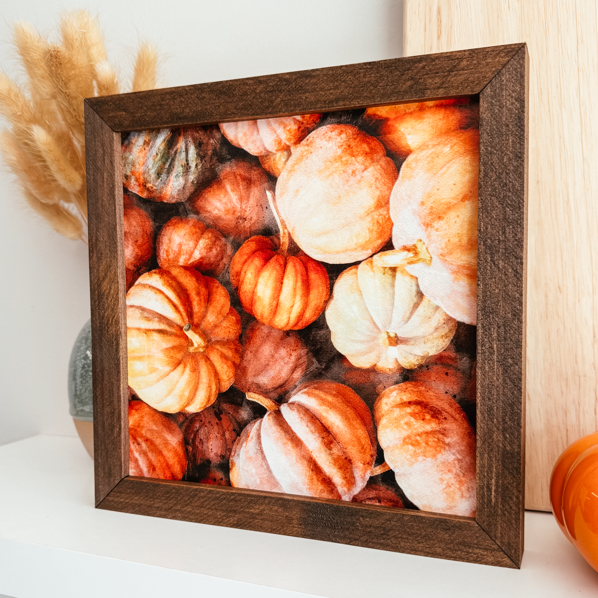 Watercolour Pumpkins Framed Fall Sign