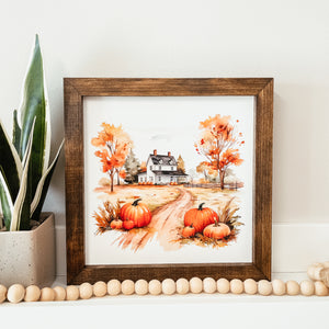 Watercolour Autumn Farm Framed Sign