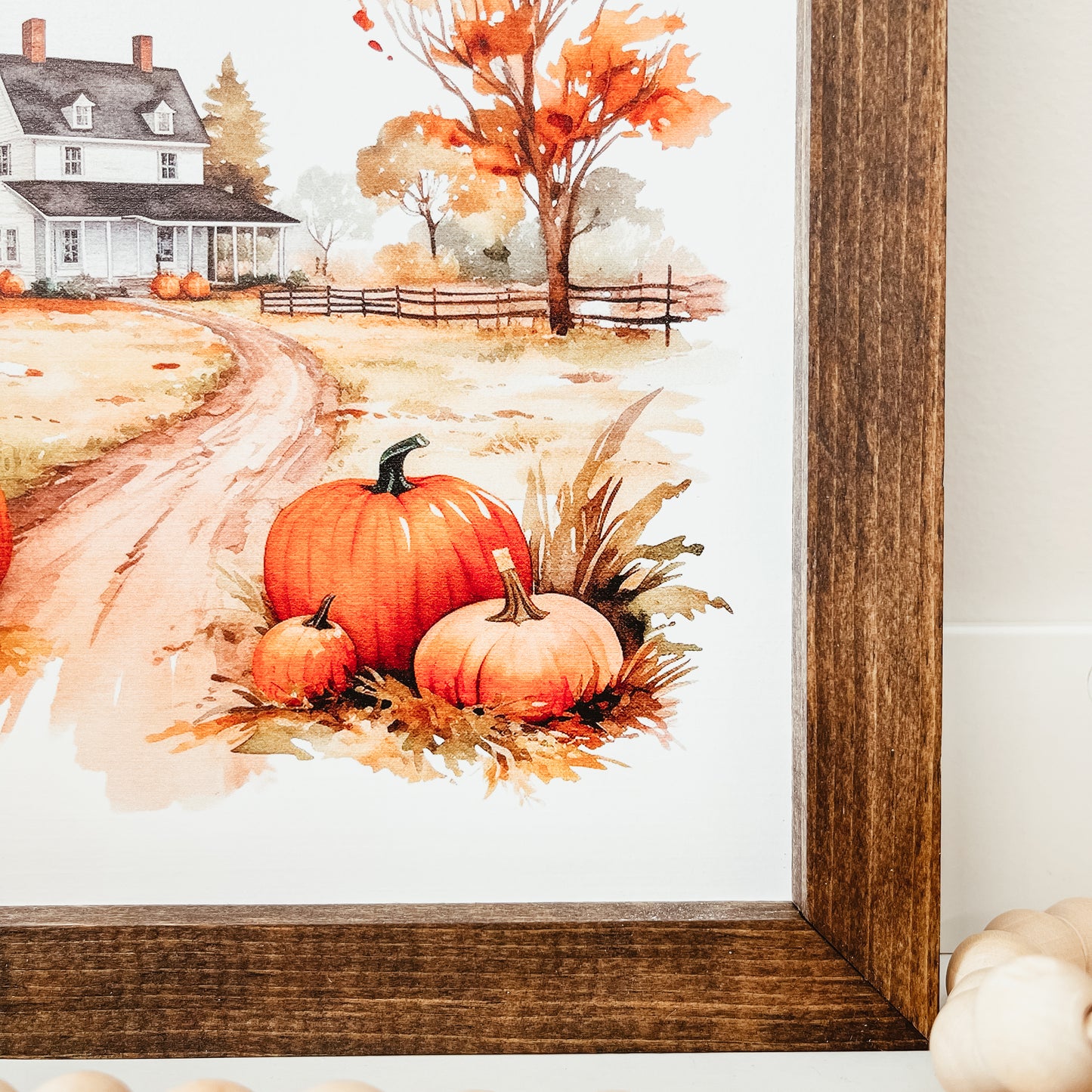 Watercolour Autumn Farm Framed Sign