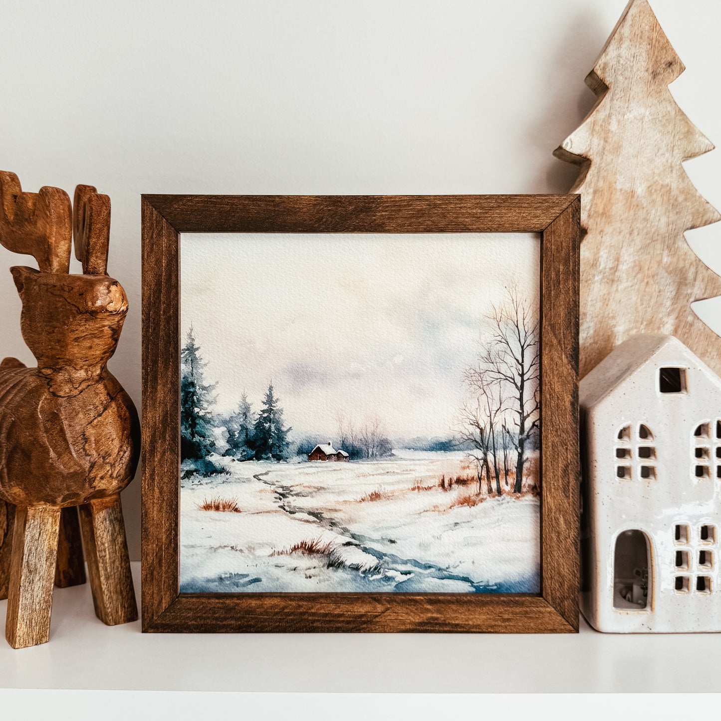 Watercolour Winter Scene Framed Sign