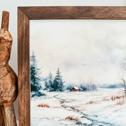 Watercolour Winter Scene Framed Sign