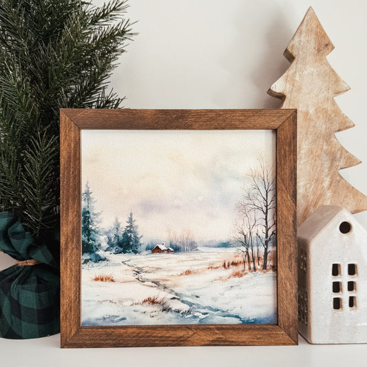 Watercolour Winter Scene Framed Sign