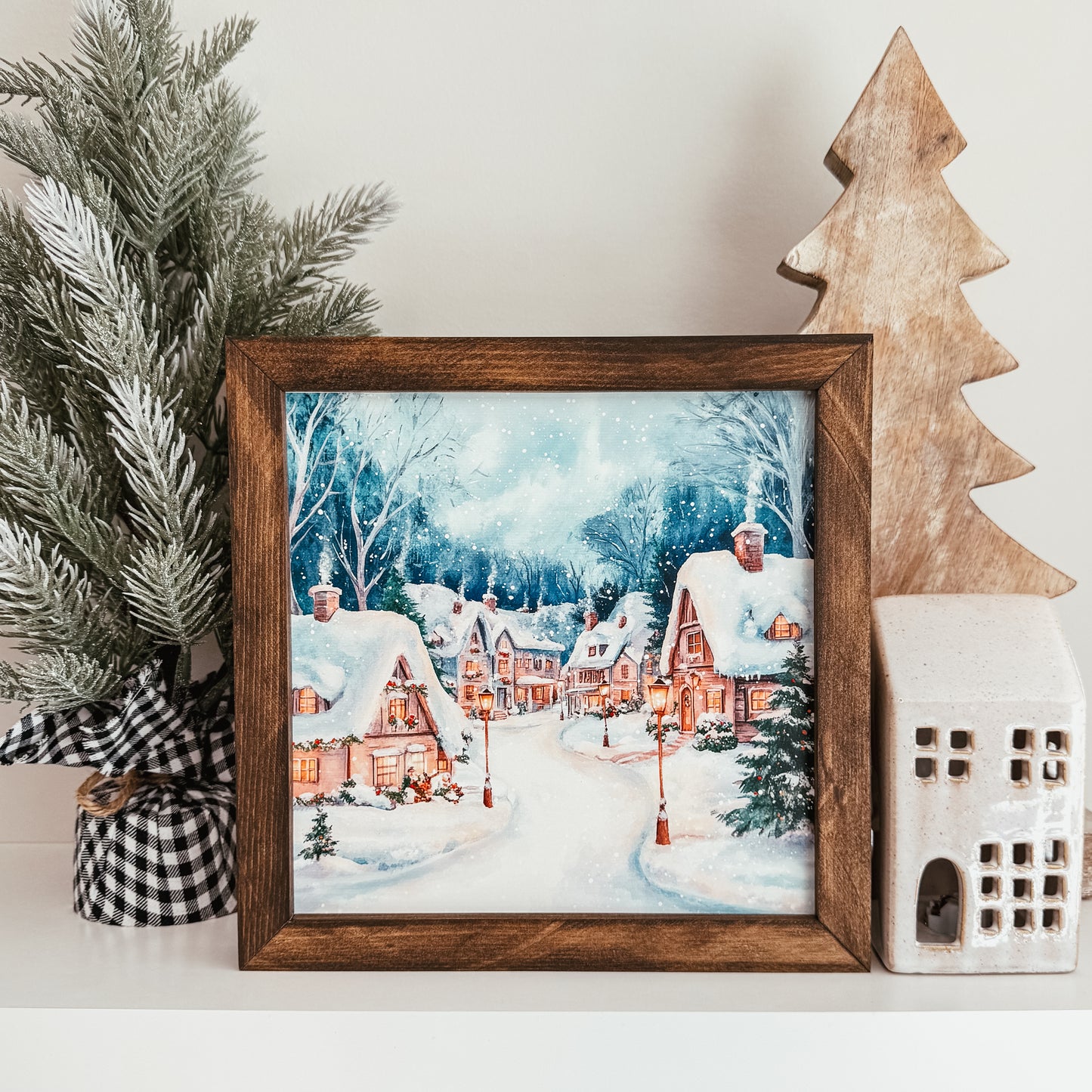 Watercolour Christmas Village 1 Framed Sign