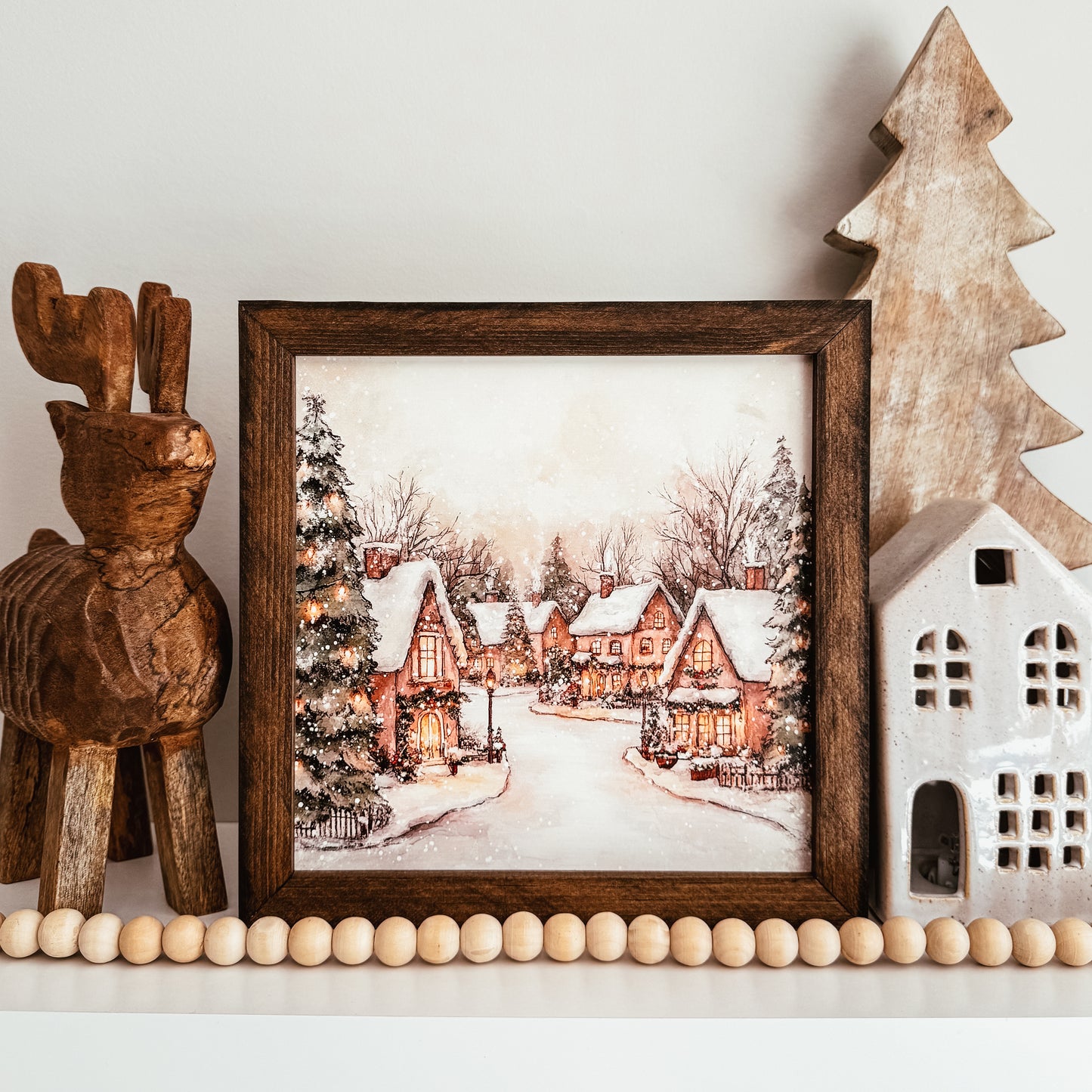 Watercolour Christmas Village 2 Framed Sign