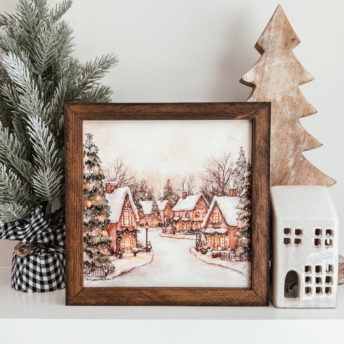 Watercolour Christmas Village 2 Framed Sign