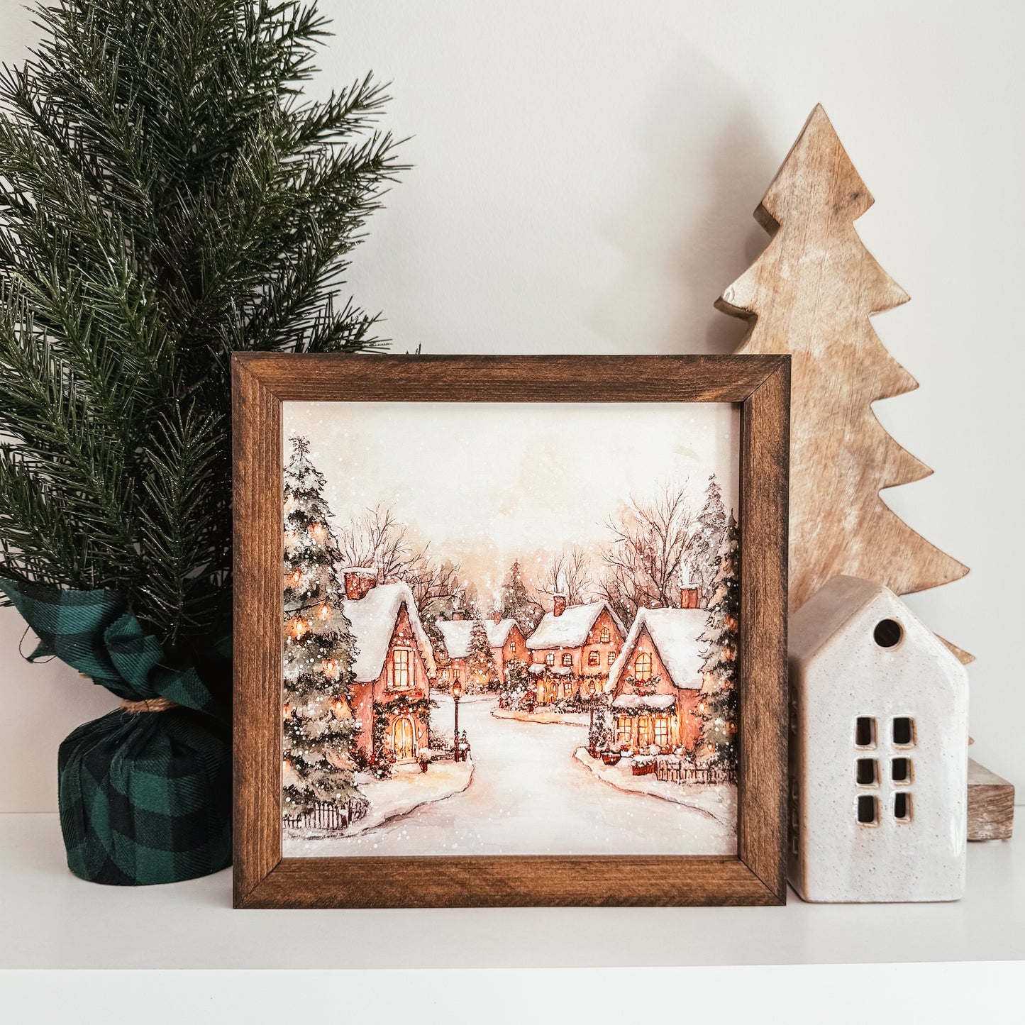 Watercolour Christmas Village 2 Framed Sign