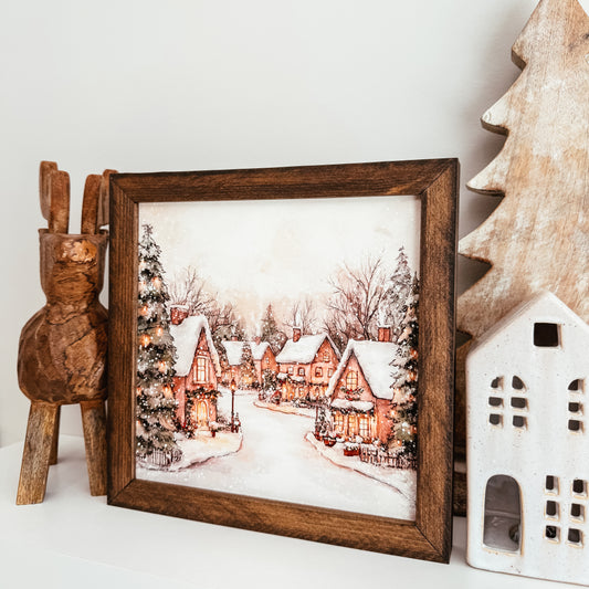 Watercolour Christmas Village 2 Framed Sign