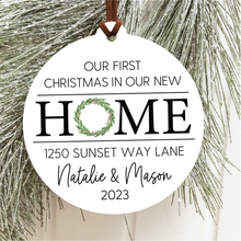Load image into Gallery viewer, Personalized New Home Christmas Ornament | House or Round | V2 Wreath