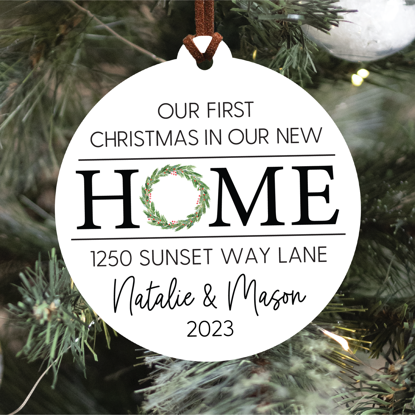 Personalized New Home Christmas Ornament | House or Round | V2 Wreath