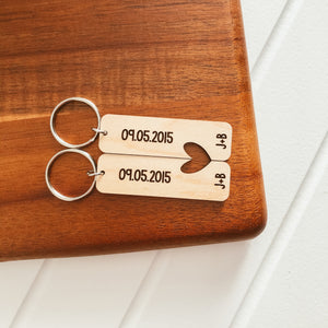 Set of Two Dates and Initials Keychains