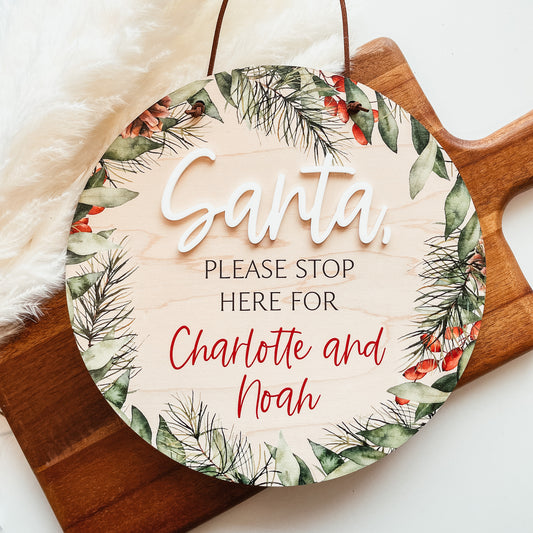 Santa Please Stop Here Sign | Christmas Wreath