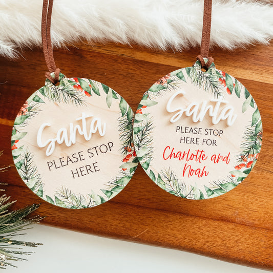 Santa Please Stop Here Christmas Ornament | Christmas Wreath (Wood)