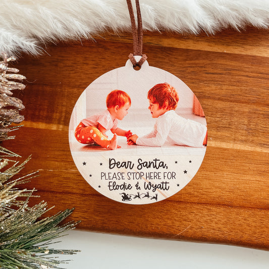 Santa Please Stop Here Photo Ornament (Wood)