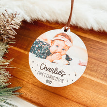 Load image into Gallery viewer, Baby&#39;s First Christmas Photo Ornament (Wood or Acrylic)
