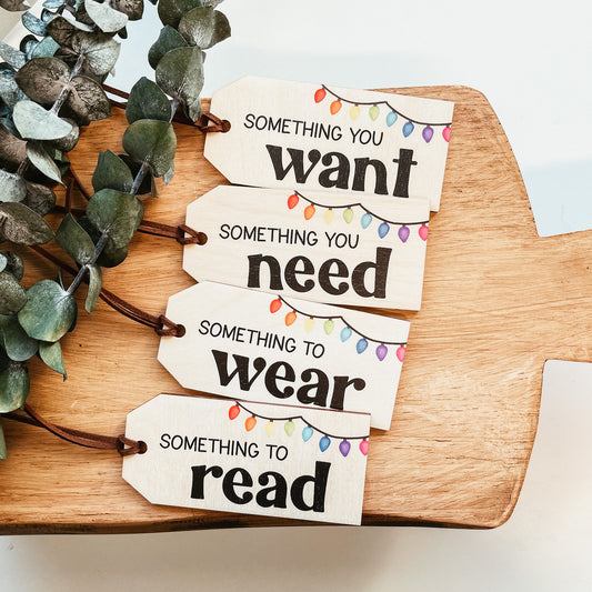 Mindful Gifting Tags | Want, Need, Wear, Read Tags | Printed Lights