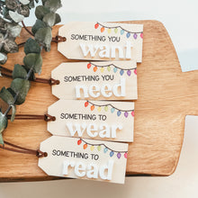 Load image into Gallery viewer, Mindful Gifting Tags | Want, Need, Wear, Read Tags | 3D Lights