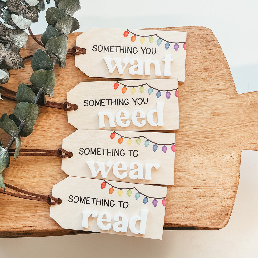 Mindful Gifting Tags | Want, Need, Wear, Read Tags | 3D Lights