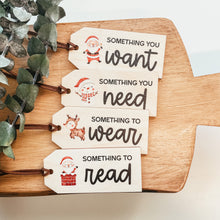 Load image into Gallery viewer, Mindful Gifting Tags | Want, Need, Wear, Read Tags | Printed Cute Christmas