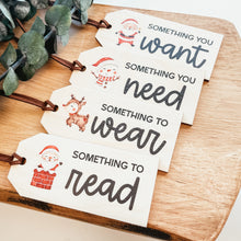 Load image into Gallery viewer, Mindful Gifting Tags | Want, Need, Wear, Read Tags | Printed Cute Christmas