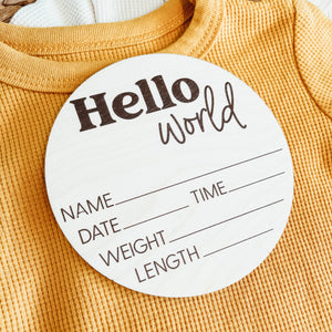 Baby Birth Announcement Sign - Minimalist Hello World