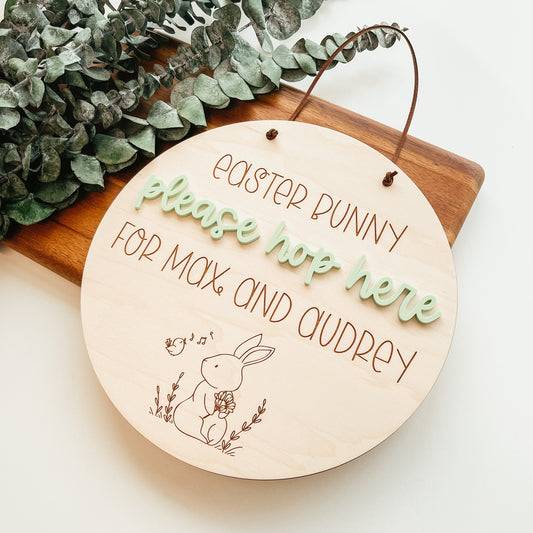 Personalized Easter Bunny Please Hop Here Mini Round