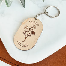 Load image into Gallery viewer, Personalized Oval Birth Flower Keychain (Two Styles)