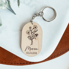 Load image into Gallery viewer, Personalized Oval Birth Flower Keychain (Two Styles)
