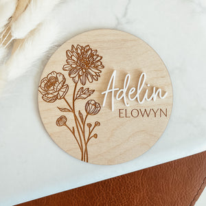 3D Birth Announcement Sign - Birth Month Flower
