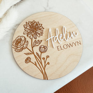 3D Birth Announcement Sign - Birth Month Flower