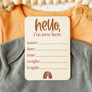 Baby Birth Announcement Sign - Hello World Rainbow Rectangle