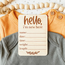Load image into Gallery viewer, Baby Birth Announcement Sign - Hello World Leaf Rectangle