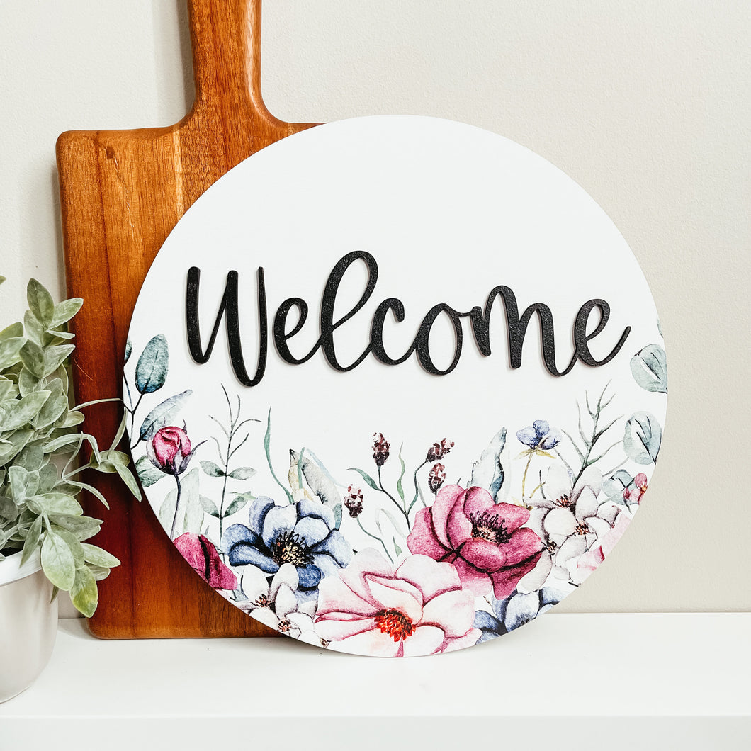 Welcome Floral 3D Round