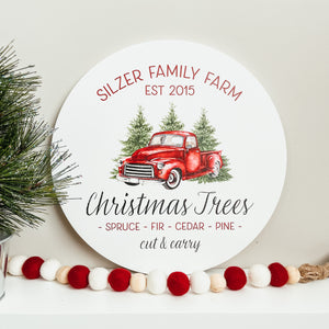 Christmas Red Truck Family Name Round