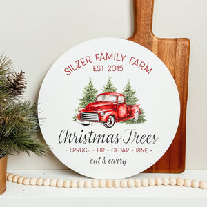Christmas Red Truck Family Name Round