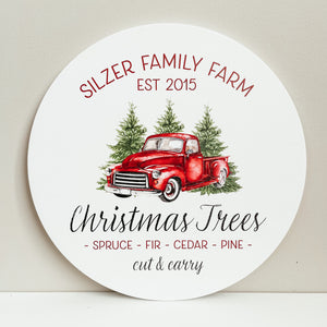 Christmas Red Truck Family Name Round