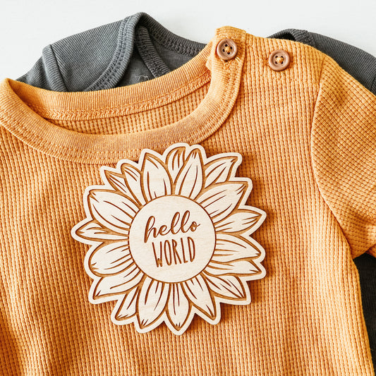 Baby Birth Announcement Sign - Hello World Sunflower