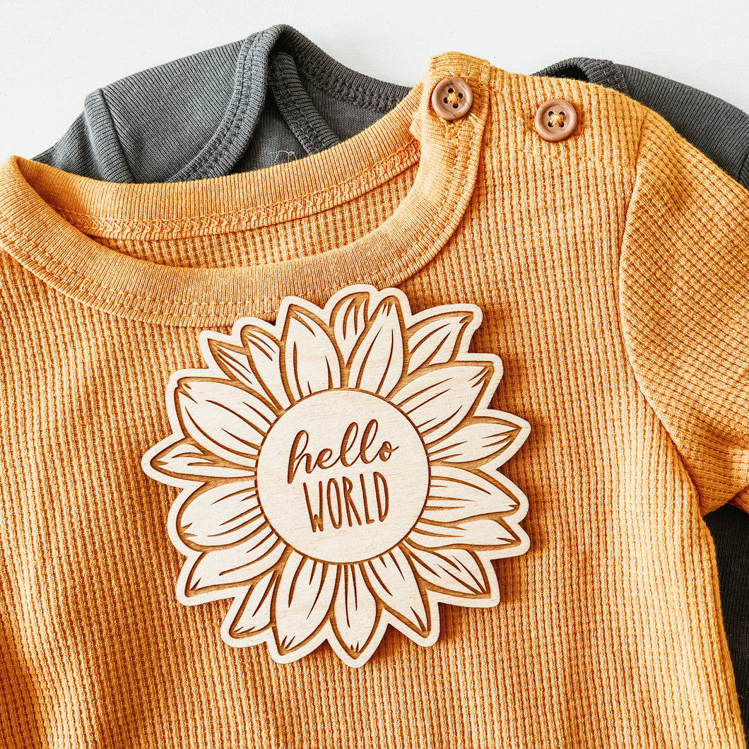 Baby Birth Announcement Sign - Hello World Sunflower