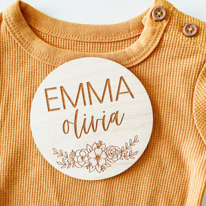 Baby Birth Announcement Sign - Floral Name Round