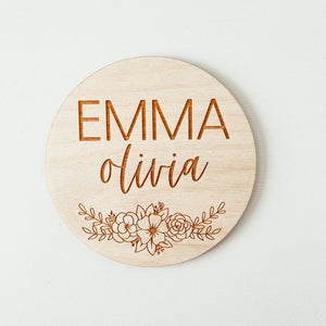 Baby Birth Announcement Sign - Floral Name Round
