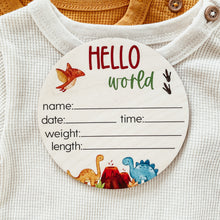Load image into Gallery viewer, Baby Birth Announcement Sign - Wooden Dinosaurs