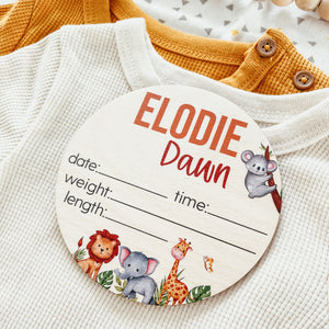 Baby Birth Announcement Sign - Wooden Safari Animals