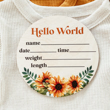 Load image into Gallery viewer, Baby Birth Announcement Sign - Wooden Sunflower