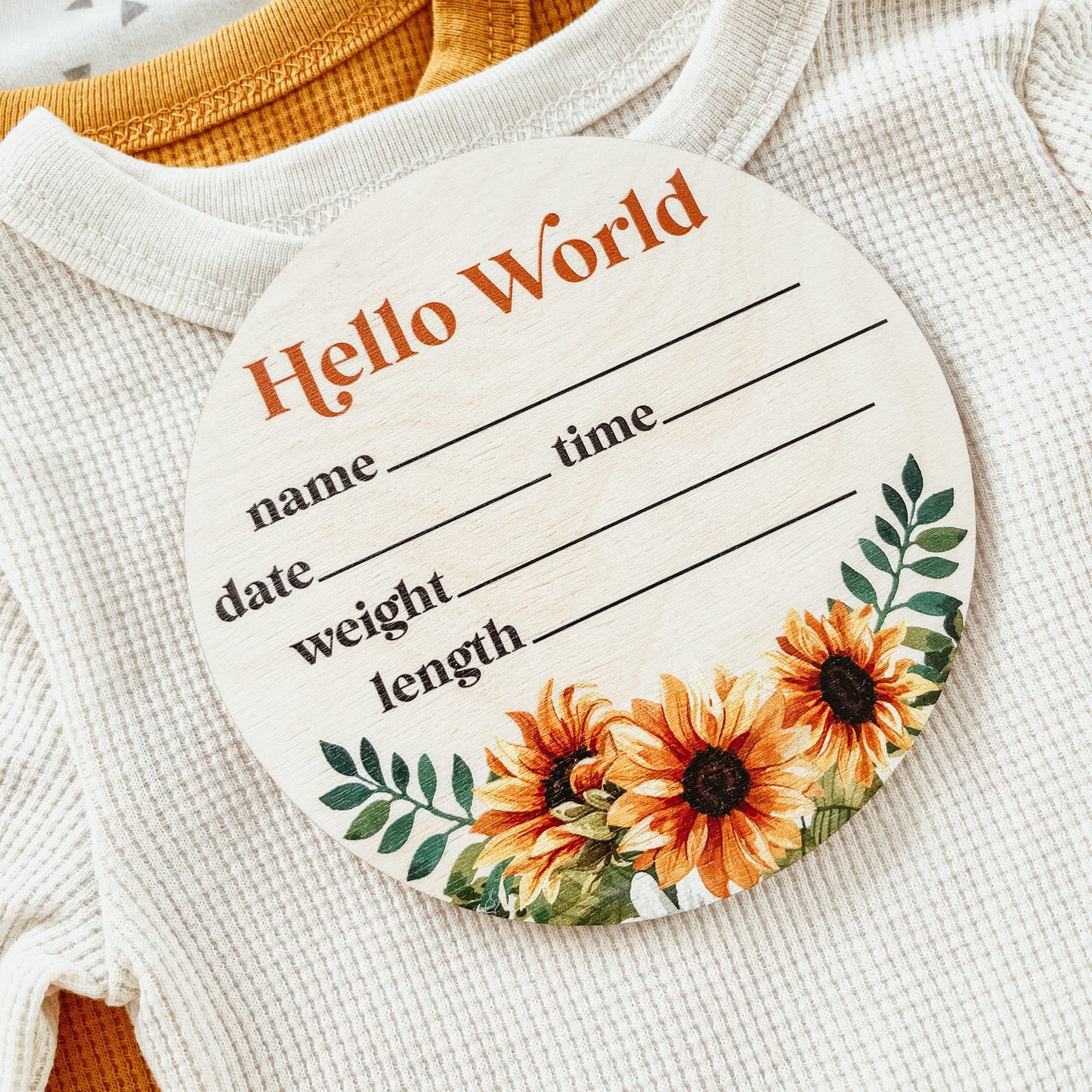 Baby Birth Announcement Sign - Wooden Sunflower